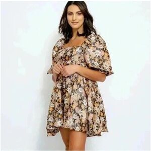 Storia Multicolored Puff Sleeve Mini Dress